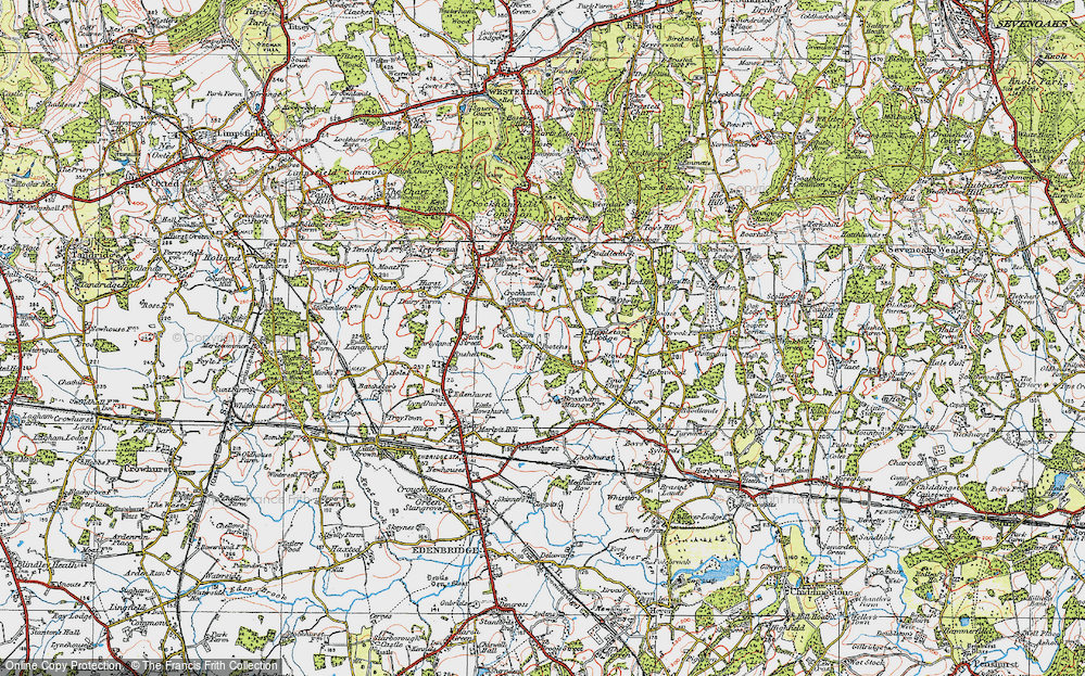 Old Map of Historic Map covering Broxham Manor in 1920