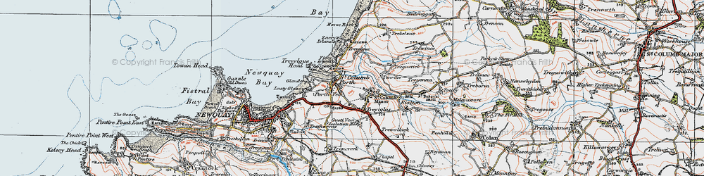 Old map of Lusty Glaze in 1919