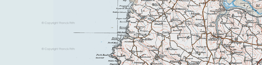 Old map of Porthcothan Bay in 1919
