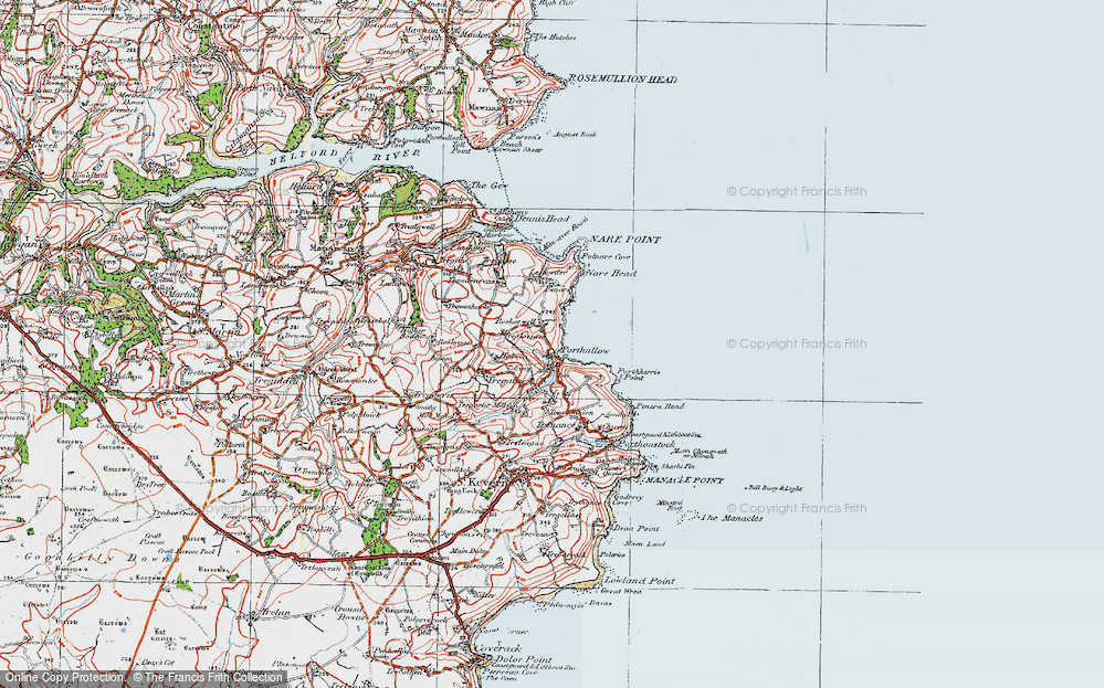 Old Map of Historic Map covering Porthkerris Point in 1919