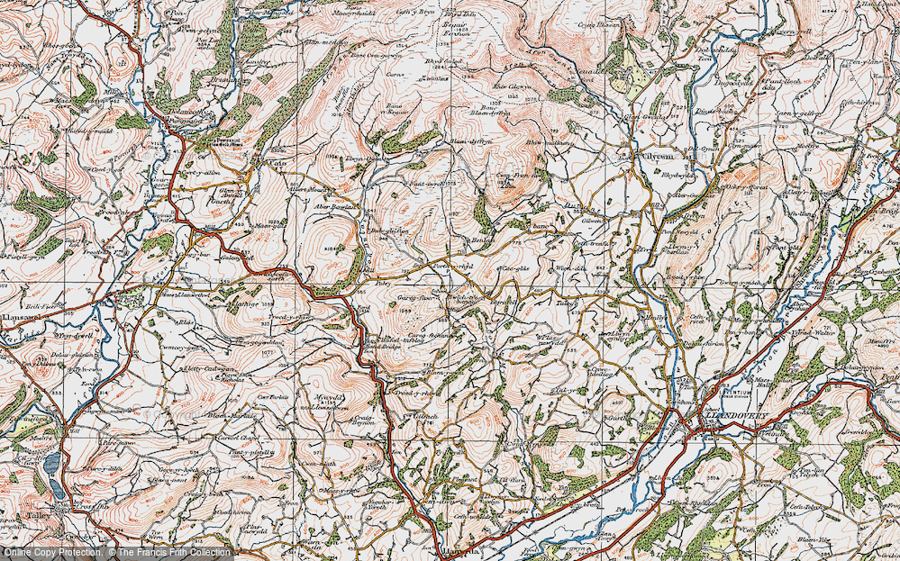 Old Map of Historic Map covering Blaen-dyffryn in 1923