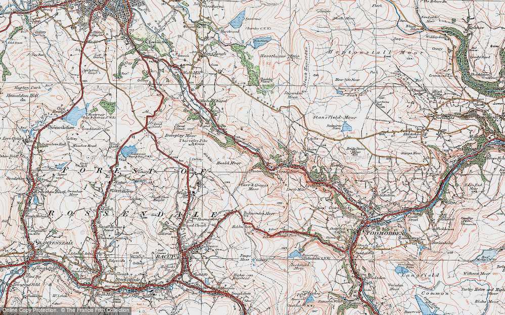 Old Map of Historic Map covering Carr & Craggs Moor in 1924