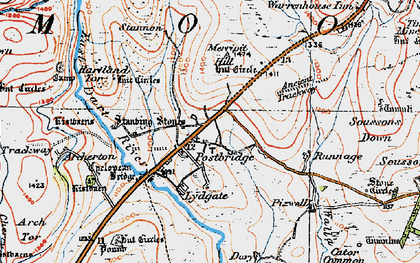 Old map of Postbridge in 1919