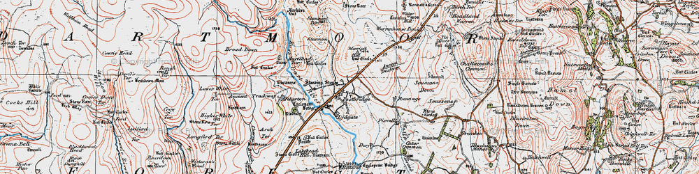 Old map of Postbridge in 1919