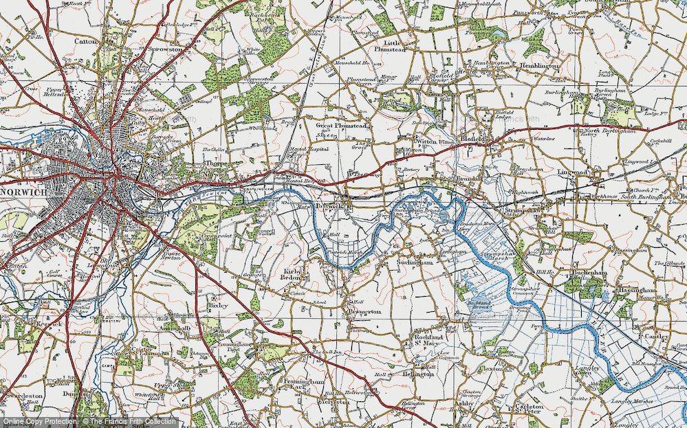 Old Map of Postwick, 1922 in 1922