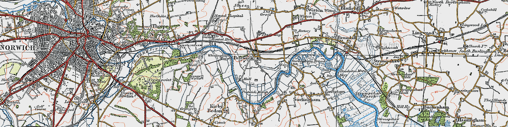 Old map of Postwick in 1922