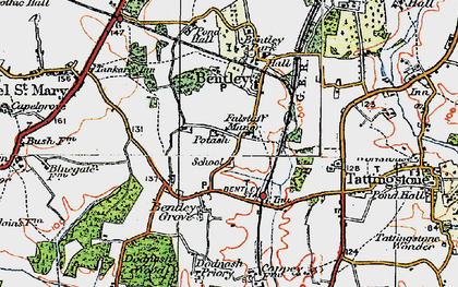 Old map of Bentley in 1921