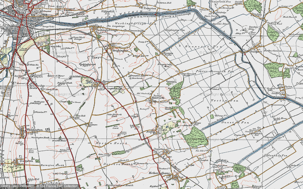 Old Map of Historic Map covering Branston Moor in 1923