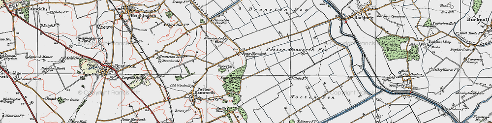 Old map of Potterhanworth Booths in 1923