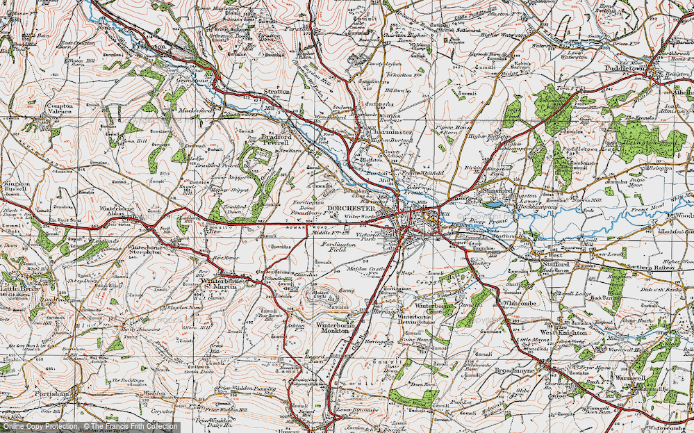 Old Map of Historic Map covering Fordington Down in 1919