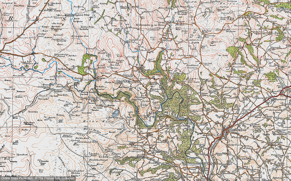 Old Map of Historic Map covering Aish Tor in 1919