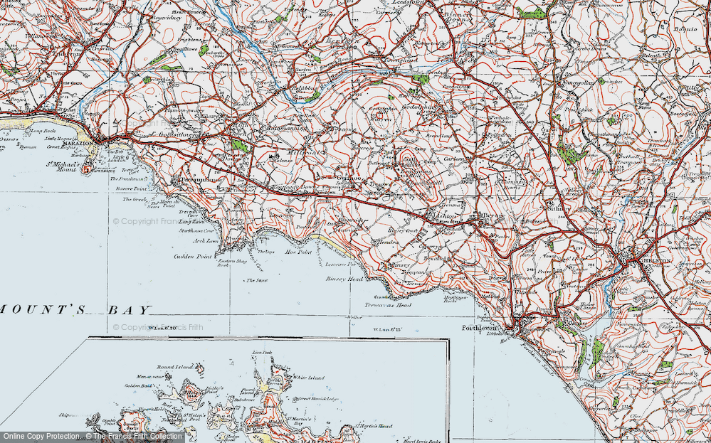 Old Map of Praa Sands, 1919 in 1919