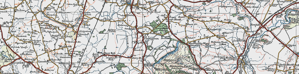 Old map of Prees Green in 1921