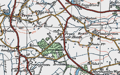 Old map of Prees Lower Heath in 1921