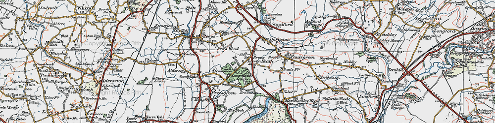 Old map of Prees Lower Heath in 1921