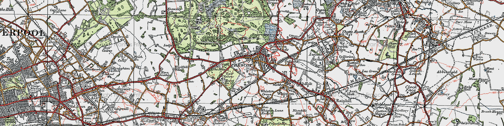 Old map of Prescot in 1923