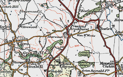 Old map of Preston Brockhurst in 1921