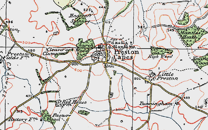 Old map of Preston Capes in 1919