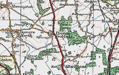 Old map of Preston Gubbals in 1921