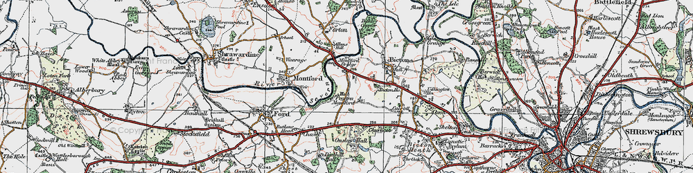 Old map of Preston Montford in 1921