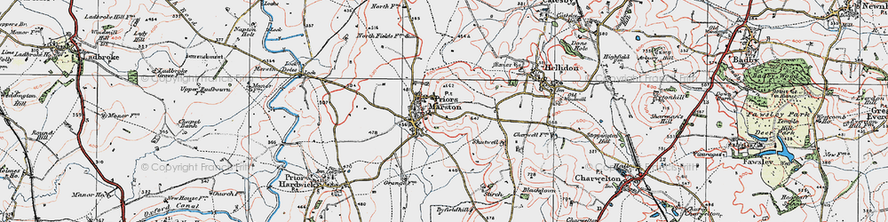 Old map of Priors Marston in 1919