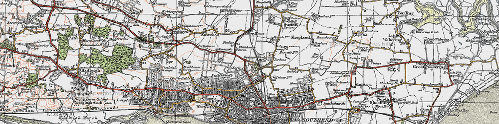 Old map of Prittlewell in 1921