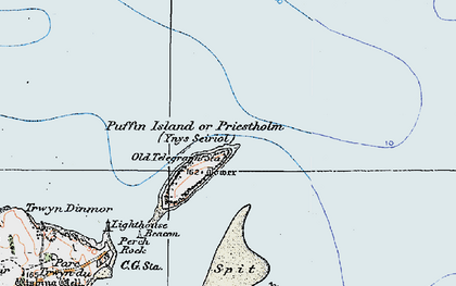 Old map of Puffin Island or Priestholm in 1922
