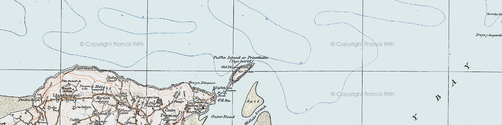 Old map of Puffin Island or Priestholm in 1922