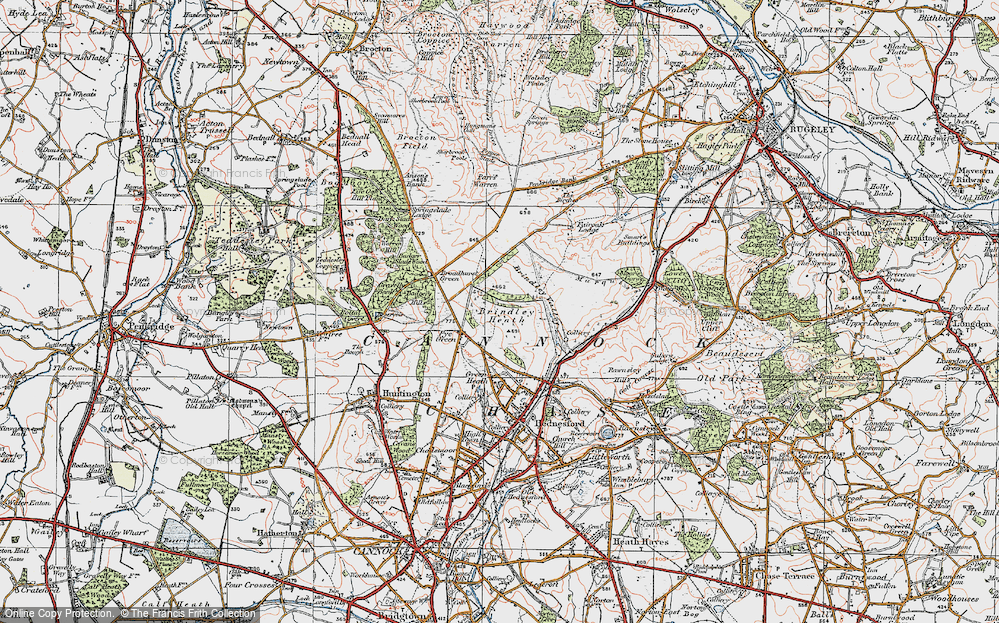 Old Map of Historic Map covering Broadhurst Green in 1921