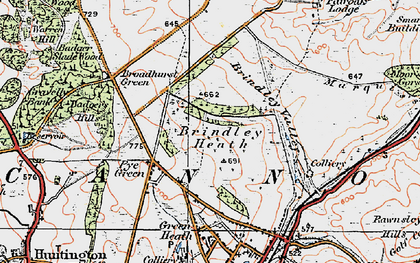 Old map of Brindley Heath in 1921