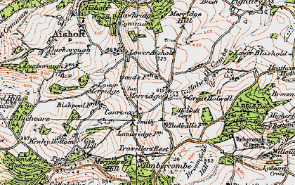 Old map of Quantock Hills in 1919