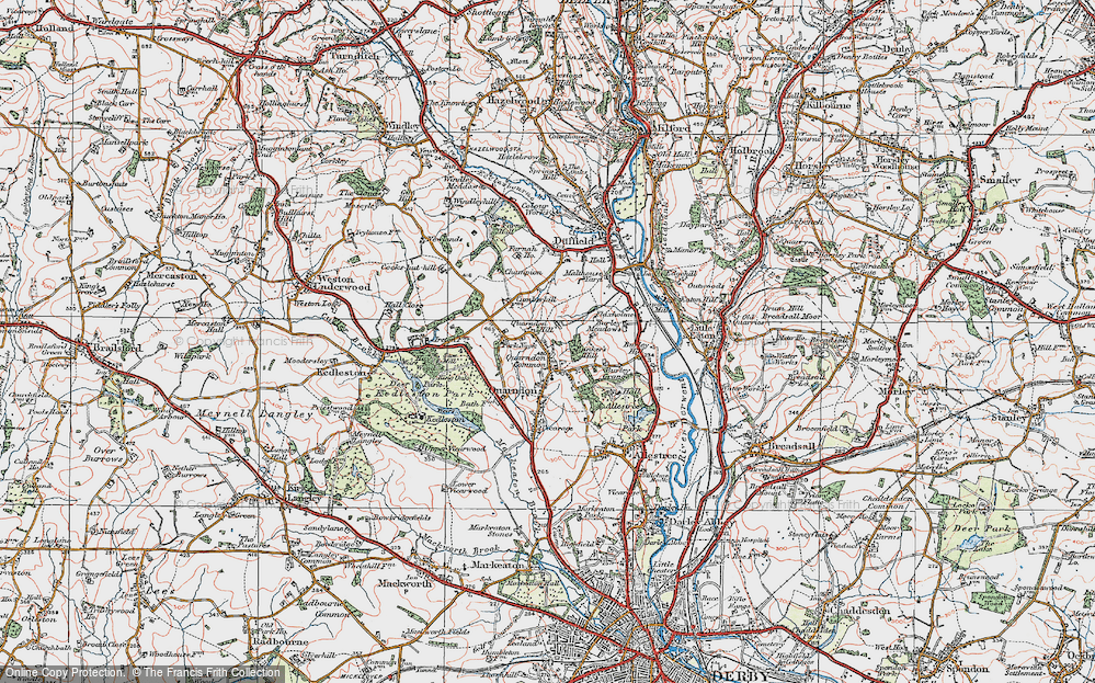 Old Map of Quarndon Common, 1921 in 1921