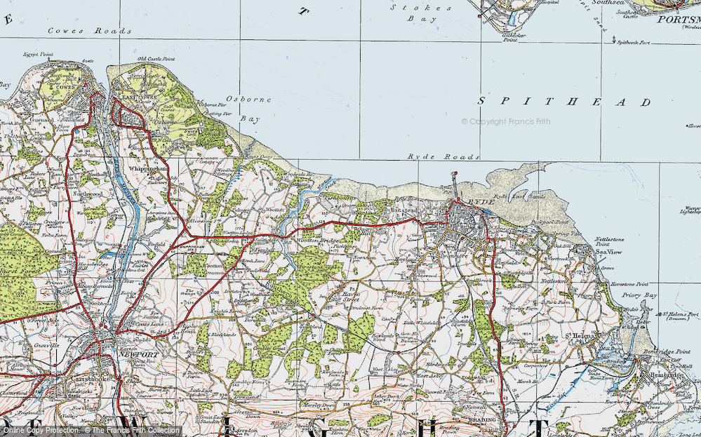 Old Map of Historic Map covering Quarr Abbey in 1919