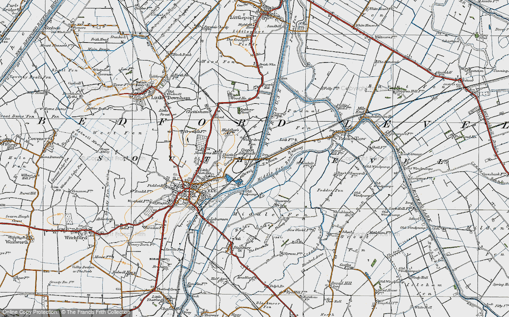 Old Map of Historic Map covering Bedford Level (South Level) in 1920