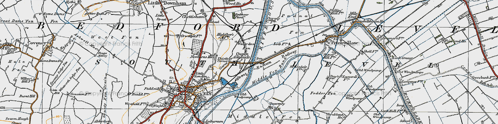 Old map of Bedford Level (South Level) in 1920