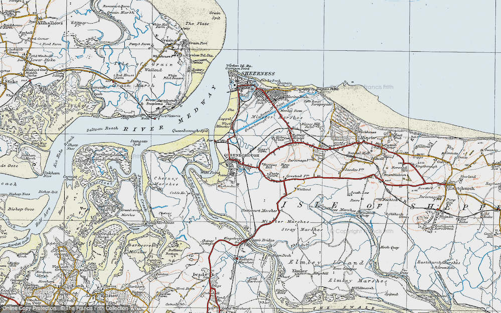 Old Map of Queenborough, 1921 in 1921