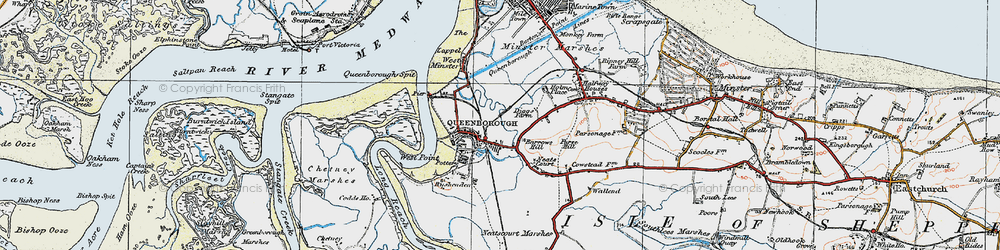 Old map of Queenborough in 1921