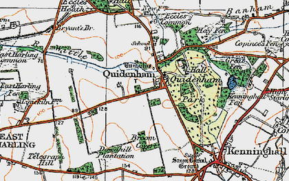 Old map of Quidenham in 1920
