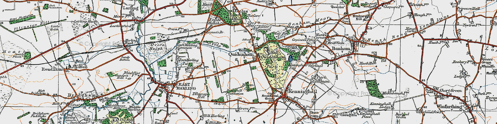 Old map of Quidenham in 1920