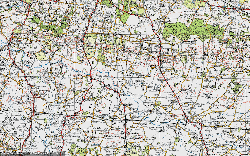 Old Map of Historic Map covering Boughton Bottom in 1921
