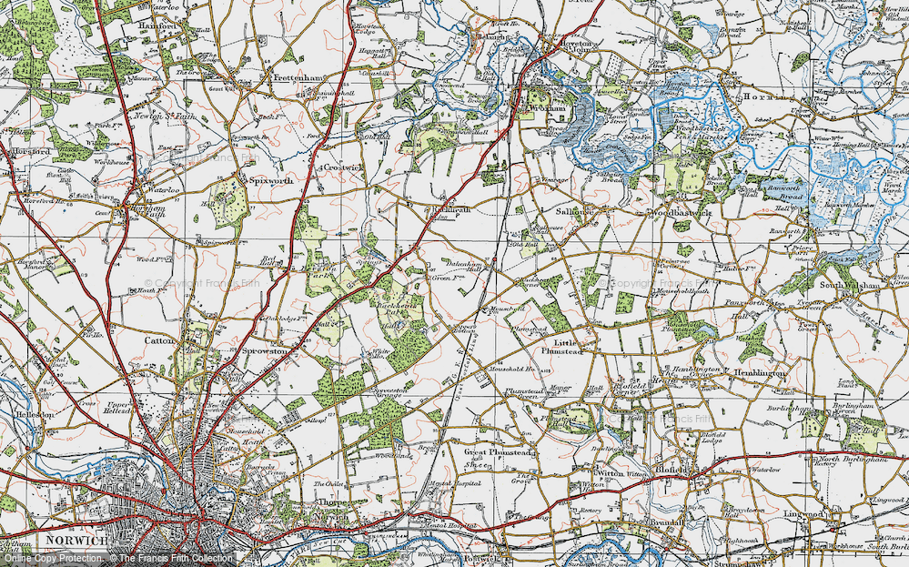 Old Map of Rackheath, 1922 in 1922