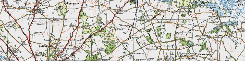Old map of Rackheath in 1922