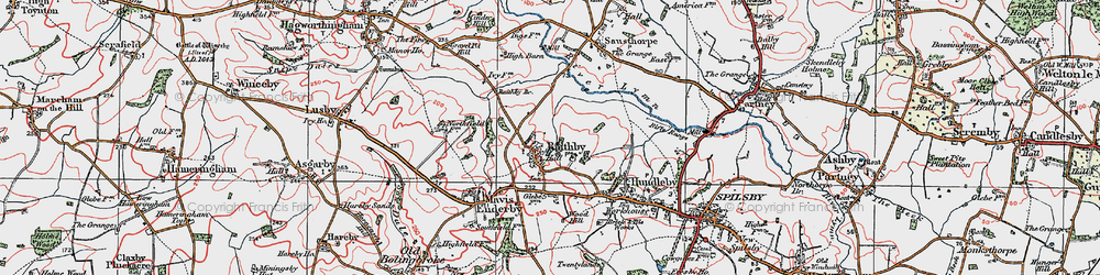 Old map of Raithby by Spilsby in 1923