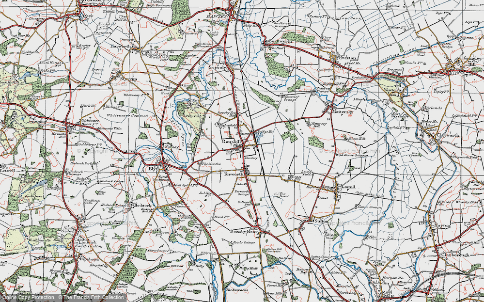 Old Map of Historic Map covering Scrooby Top in 1923