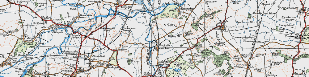 Old map of Ratcliffe on Soar in 1921