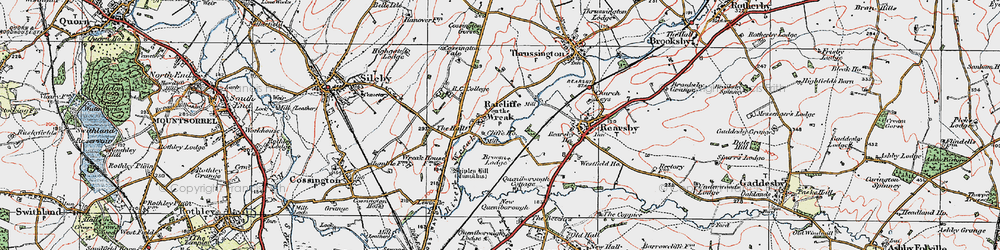 Old map of Ratcliffe on the Wreake in 1921