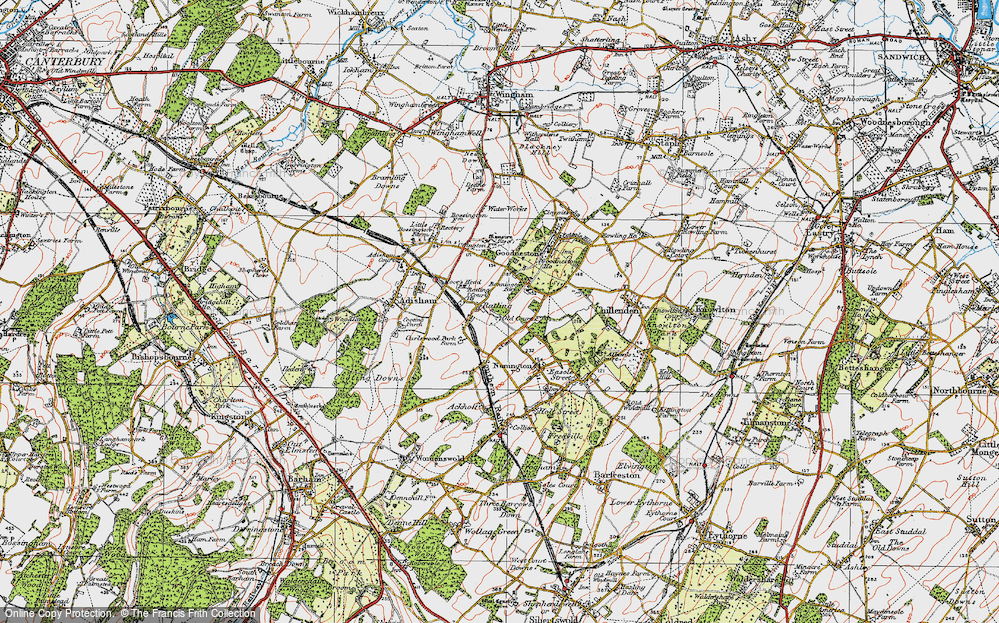 Old Map of Historic Map covering Ratling Court in 1920