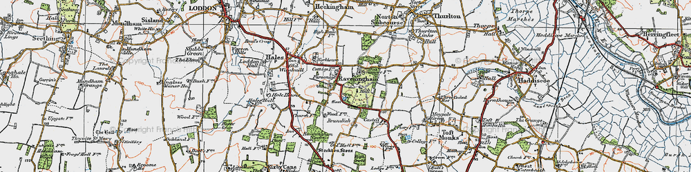 Old map of Raveningham in 1922