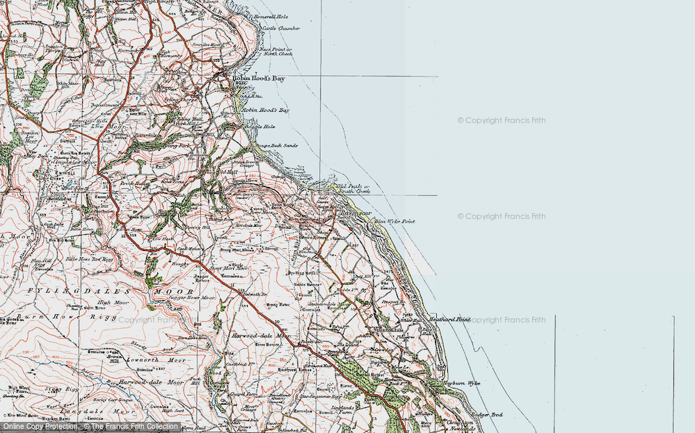 Old Map of Historic Map covering Blea Wyke Point in 1925