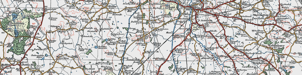 Old map of Baddiley Corner in 1921